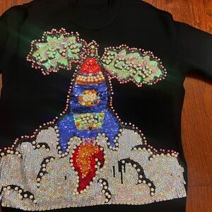 Black Sequin Rocket Jogger Set — Sweater + Pants — Size Medium